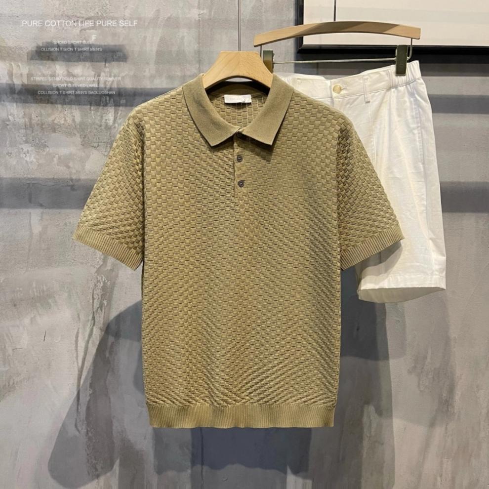Men's Clothing Luxury Plaid Breathable Ice Silk Men's Shirt High End Casual Comfortable Turn Down Collar Short Sleeve T-Shirt For Men_viptrois.com