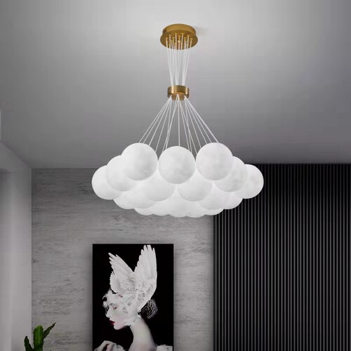 Designer Creative 3D Printed Moon Living Room Chandelier Modern Minimalist LED Bubble Ball Restaurant Light Bedroom Lamp