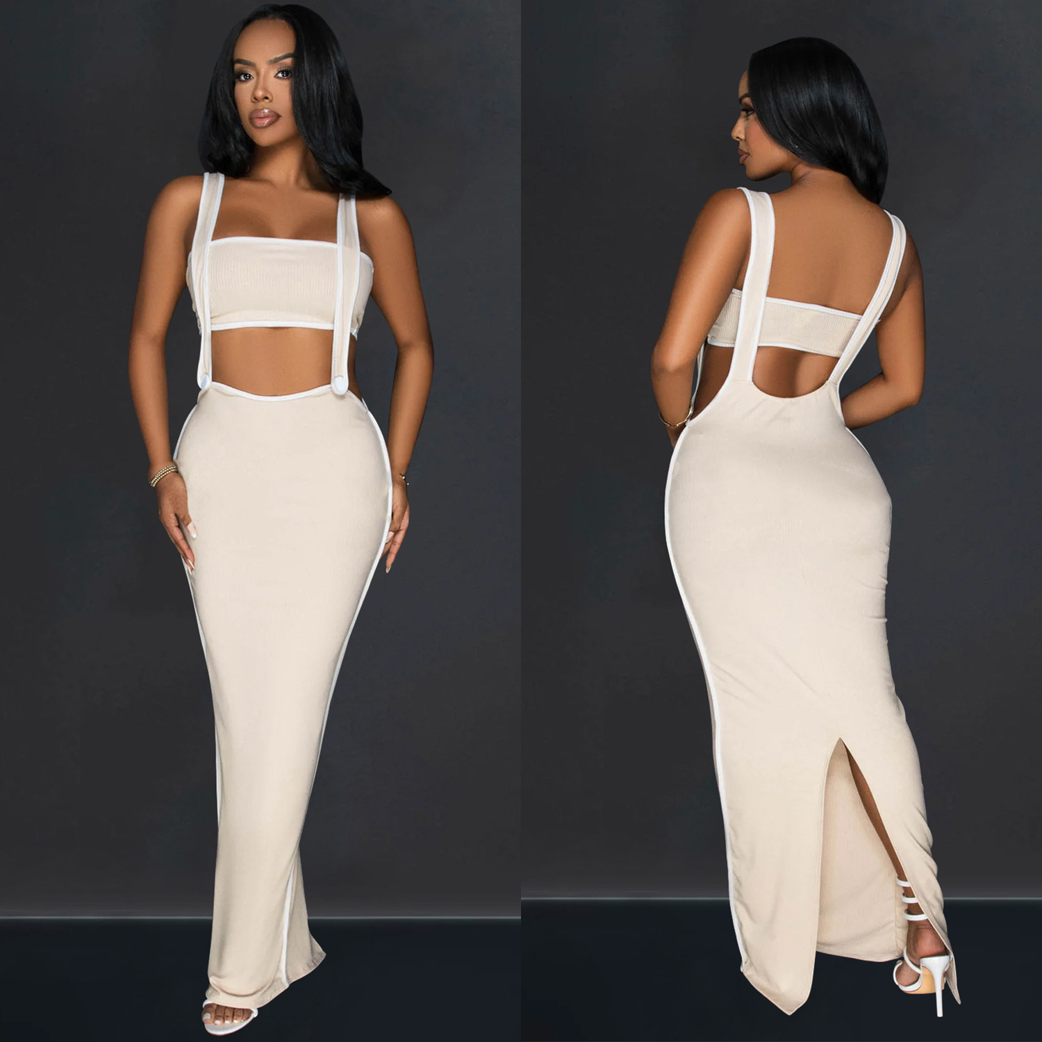 C6950 Aliexpress transfronterizo amazon ropa de moda europea y americana de mujer sexy con cinturón de dos piezas vestido largo