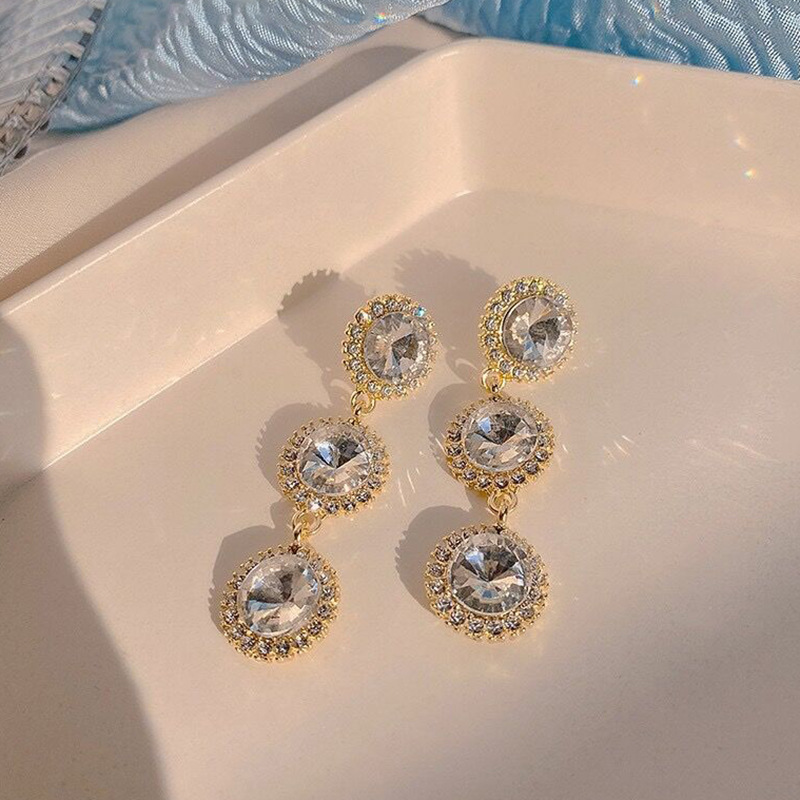 1 Pair Elegant Round Inlay Alloy Rhinestones Drop Earrings display picture 3
