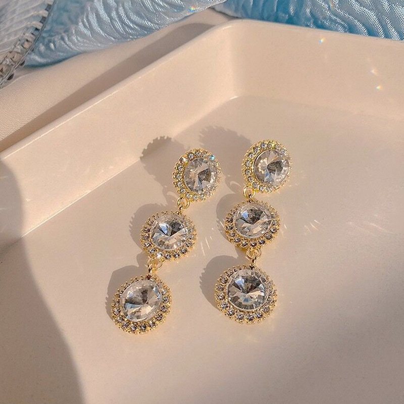 Round Pattern Women's Gender 1 Pair Elegant Round Inlay Alloy Rhinestones Drop Earrings