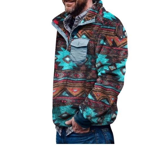 2022 foreign trade independent station autumn and winter men's European and American leisure flannel plush sweater button pocket sweater