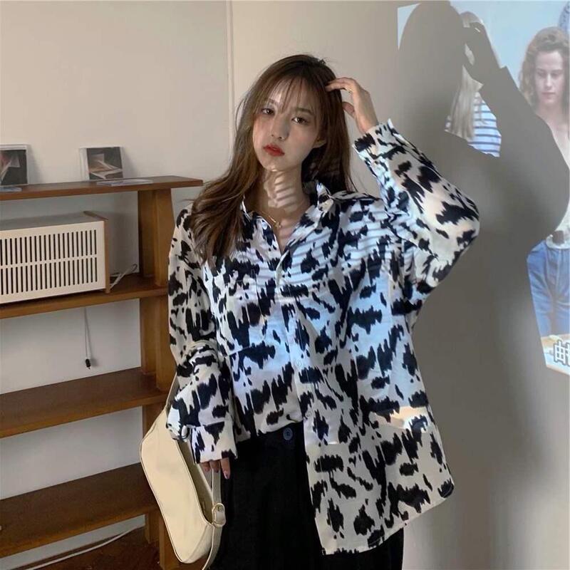 Personalized Printing ~ Retro Elegant Niche Hong Kong Style Long Sleeve Shirt Women's Spring and Autumn New Loose Casual Lapel Shirt Personalized Printing ~ Retro Elegant Niche Hong Kong Style Long Sleeve Shirt Women's Spring and Autumn New Loose Casual Lapel Shirt