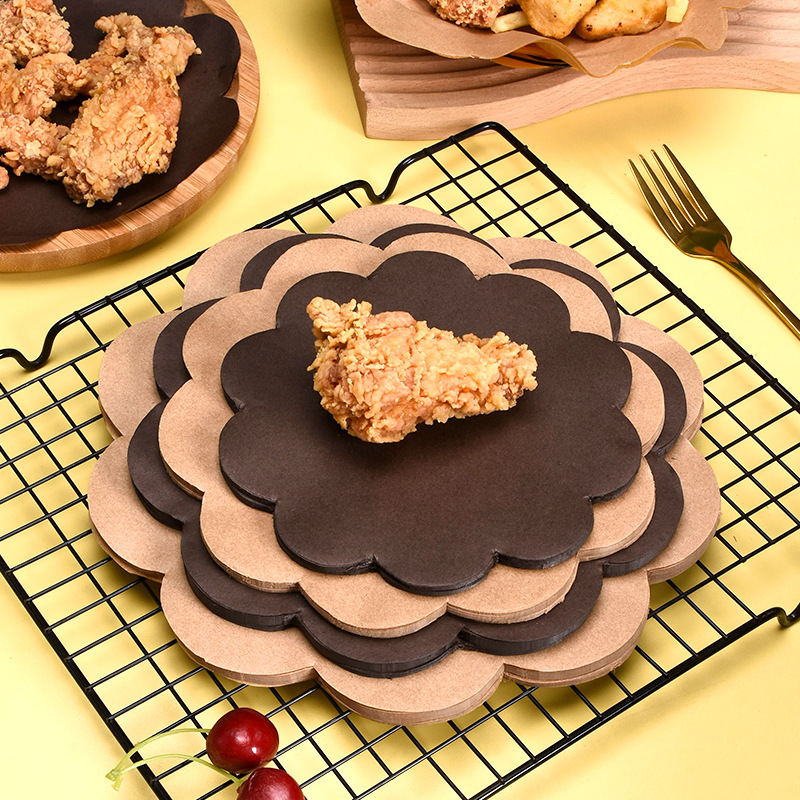 Papel de almohadilla marrón encaje color natural papel de aceite para hornear a prueba de aceite placa de papel absorbente de aceite papel de almohadilla papas fritas papel de envolver alimentos fritos