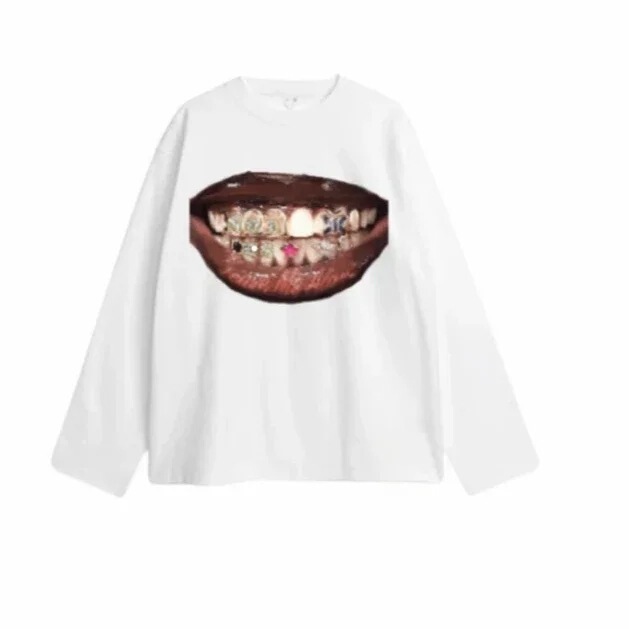 【Cross-Border European Size】Hip-Hop Street Long Sleeve Teeth T-Shirt Men's Harajuku Retro Sports High Street Jersey Top Unisex 【Cross-Border European Size】Hip-Hop Street Long Sleeve Teeth T-Shirt Men's Harajuku Retro Sports High Street Jersey Top Unisex