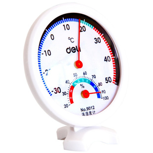Deli 9012 Thermometer Indoor and Outdoor Temperature and Humidity Meter Office Three-Color Temperature and Humidity Indicator Can Stand Thermometer