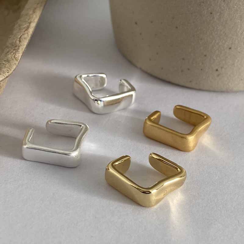 Korean Style Niche Design Simple Geometric Line silver Metal Brass Ear Clip Earrings Women's Ins