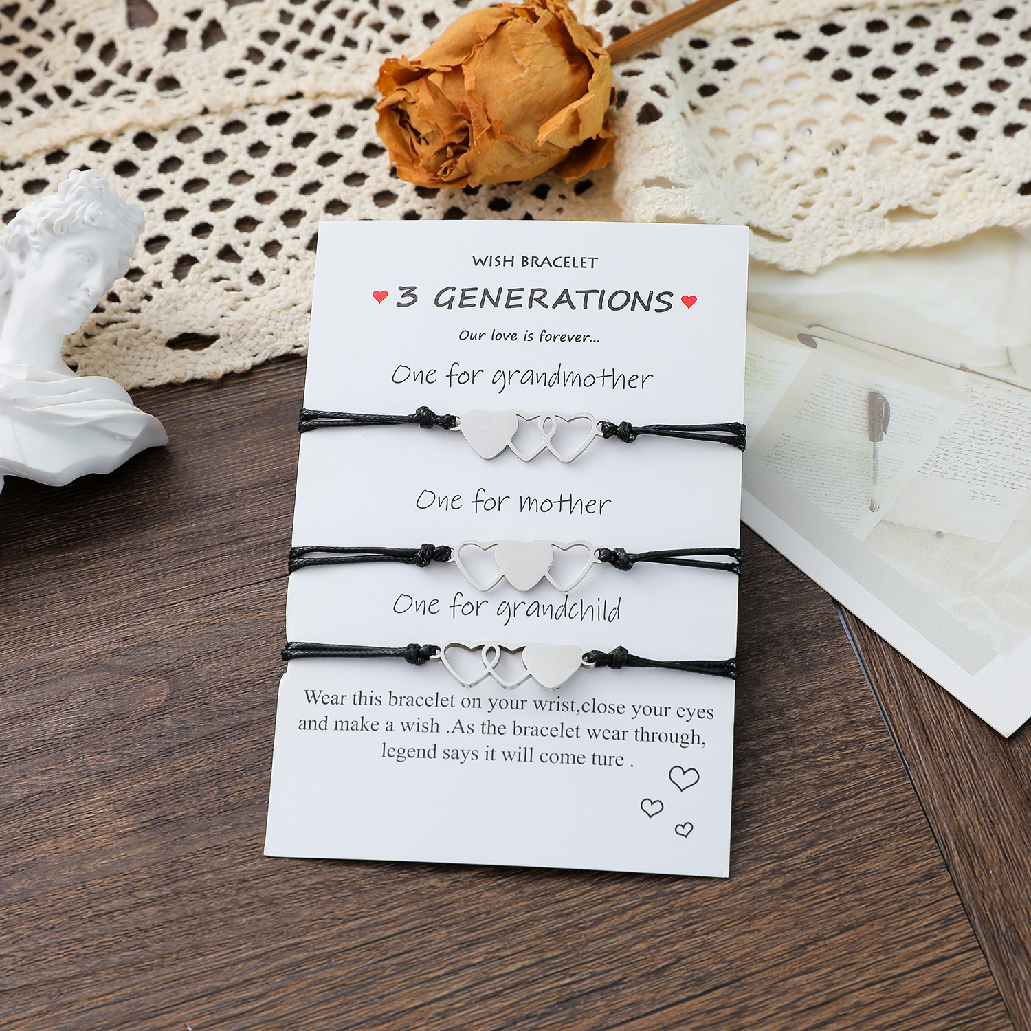 new three-generation card bracelet fashion heart stainless steel braided 3-piece set