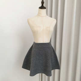 舒适诗意私服高克重100羊毛针织短裙a字裙灰色