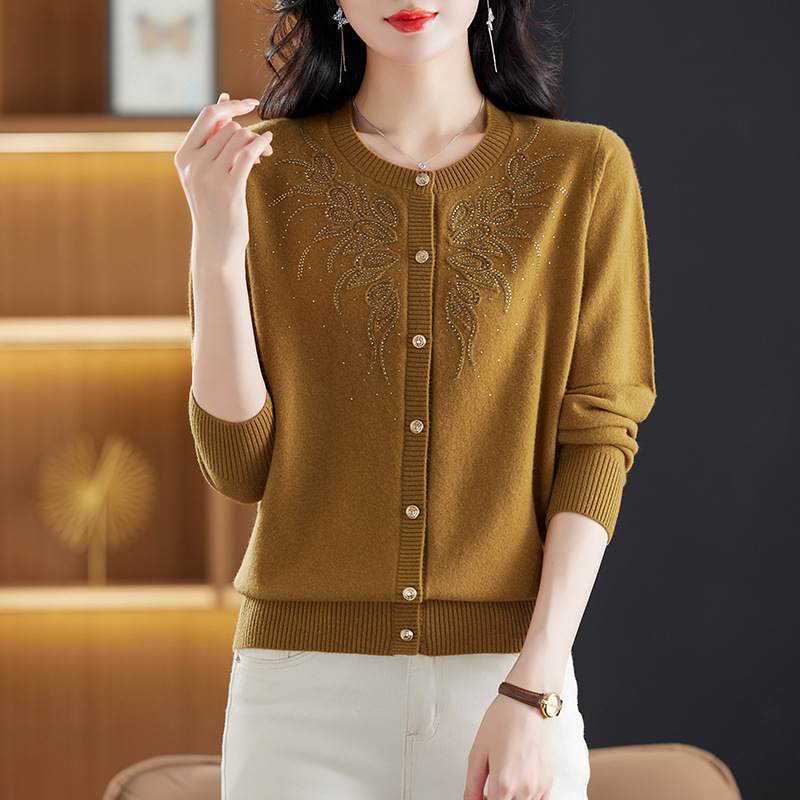 中年人妈妈装加大码宽松对襟开衫100%羊毛衫奶奶穿的针织毛衣外套，女装针织衫/毛衣，妃慕昵服饰