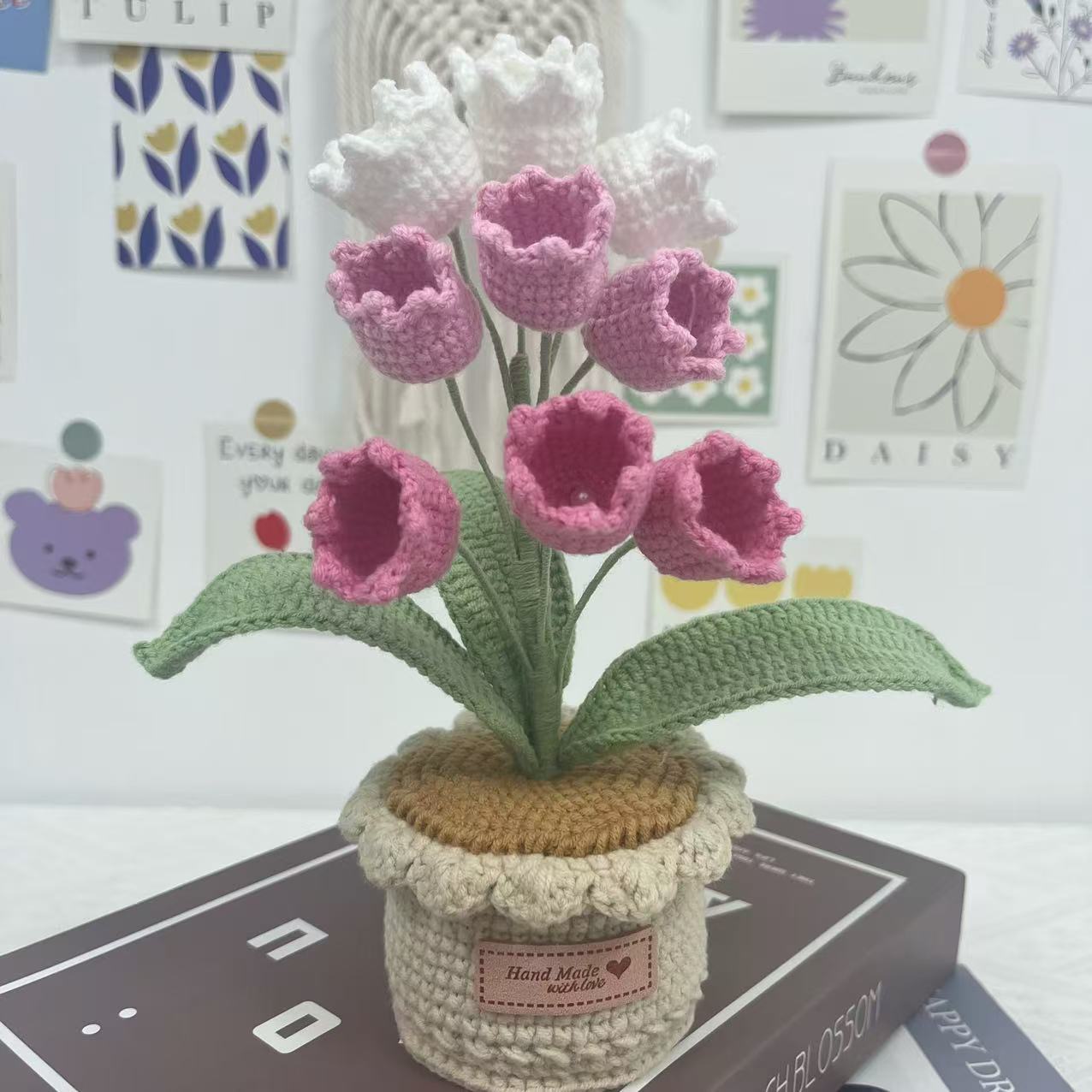 Anchido a mano flor de lana productos terminados orquídeas trenzadas maceta de punto de mesa de flores montadas en automóviles adornos de oficina maceta image 8