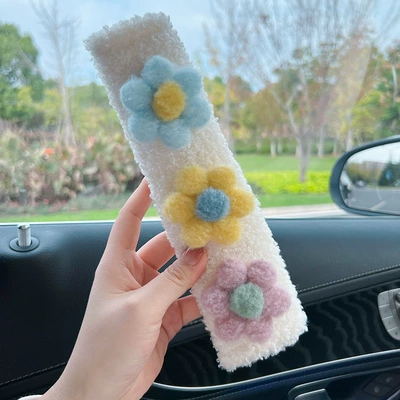 Car Seat Belt Shoulder Pads Cute Hyuna Flower Car Shoulder Belt Creative Stuffed Shoulder Pads Pair Wholesale Women (Seat belt shoulder pad) - pink-yellow-light-blue