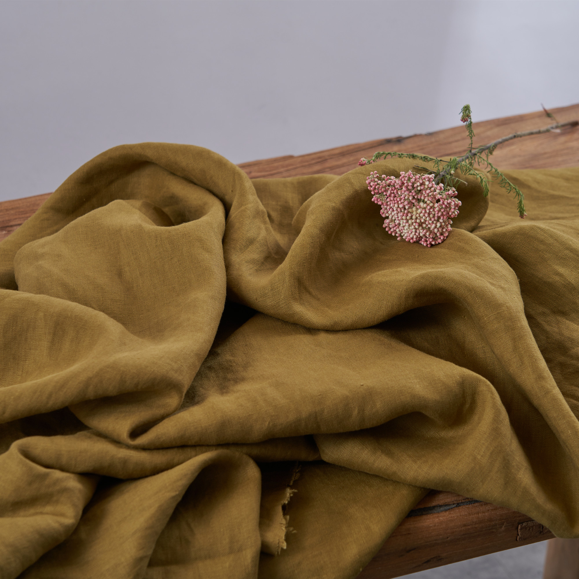 【秋香绿】高密砂洗纯亚麻重磅麻料袍子连衣裙衬衫风衣外套面料