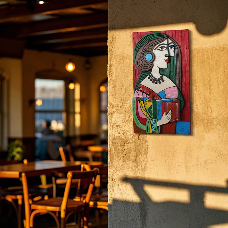 Amazon Overseas Specializes in Creative Resin Abstract Girl Face Holding Book Hanging Indoor Coffee Tavern Wall Hangings