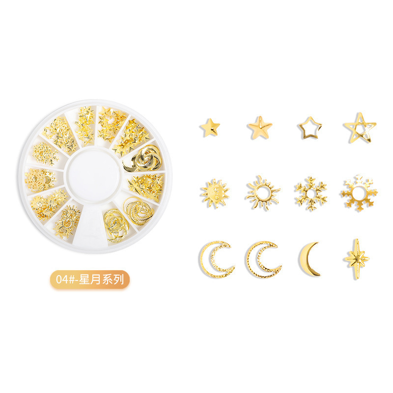 Transfronterizos para el remache de uñas japonés 12 placas de disco hueco de aleación de forma especial de estrella y luna mezclada decoración