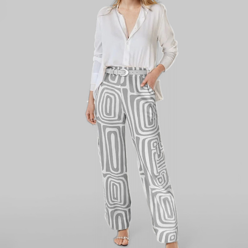 2026 New Spring Women's Clothing European And American Cross-Border Fashion Suit Commuting Simple V-Neck Printed Long_ecoleips.com