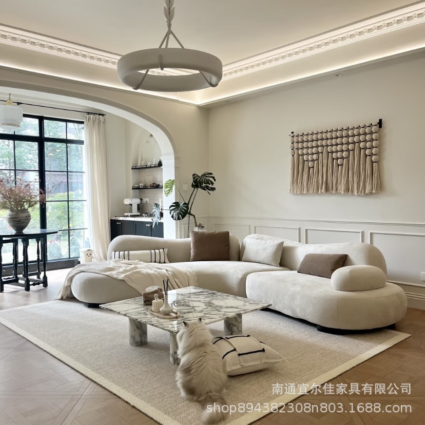 Italian Minimalist Sea Salt Sofa Corner Special-Shaped Combination Living Room Villa Design Curved Light Luxury 2025 New Sofa