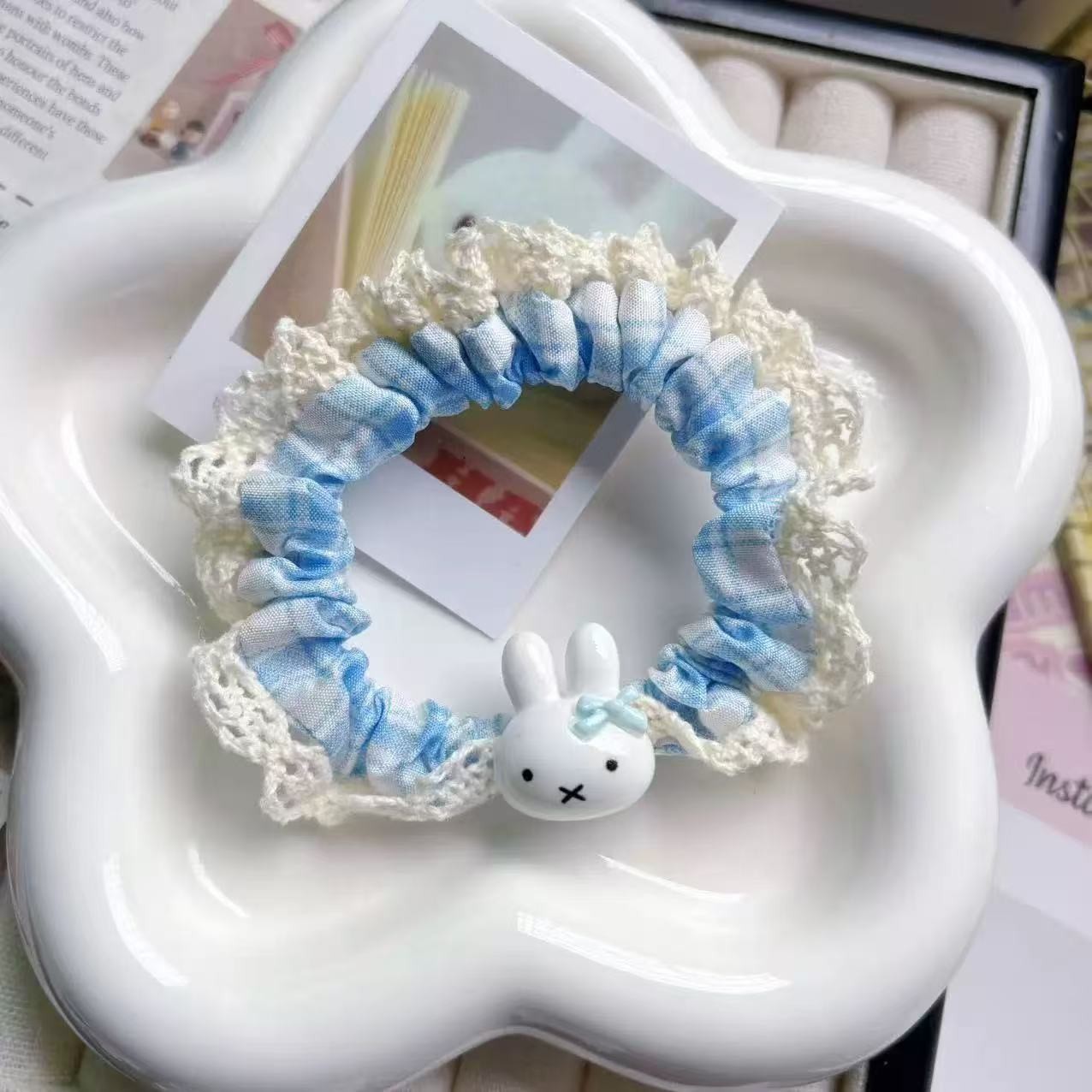 Niños jeans encaje anillo de cabello de cabello de encaje niñas alta cola de cabello de alta elasticidad cuerda de cabello de goma cabeza adornos para el cabello