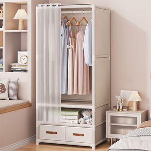 Simple Wardrobe with Thickened and Reinforced Steel Pipes, Fully Assembled Steel Frame Fabric Wardrobe for Rental Housing Storage Cabinet, Home Bedroom