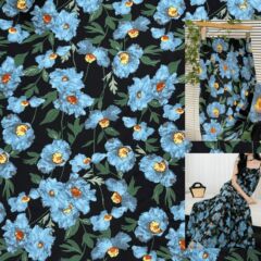 新しいスタイルの破壊されたカーディガン無地サテン海辺のリゾートスタイルブルー花柄サマーサスペンダードレス肌に優しいドレープ生地