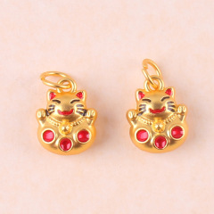 New Red Chinese Style Gold-Plated Money Cat Pendant DIY Accessory Keychain Necklace Decor Batch