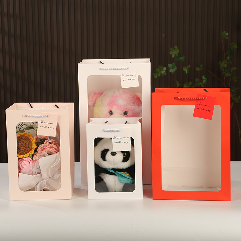 现货情人节鲜花伴手礼袋节日礼品包装袋生日毛绒娃娃手提礼物袋子