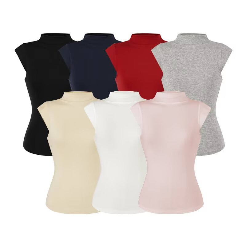 Spicy Girl Style Short Sleeve Half-High Collar Slim Fit T-Shirt for Women, Summer High-End Feel, Fitted Shoulder-Length Base Shirt, Pure Desire Top Spicy Girl Style Short Sleeve Half-High Collar Slim Fit T-Shirt for Women, Summer High-End Feel, Fitted Shoulder-Length Base Shirt, Pure Desire Top