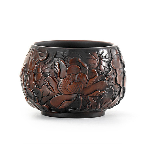 Purple pottery retro hand-carved lotus tea cup home living room master cup single cup Kung Fu tea set tea cup water cup