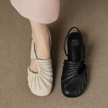 2025夏新品软面羊皮时尚简约配裙子舒适内增高坡跟包头凉鞋女40码