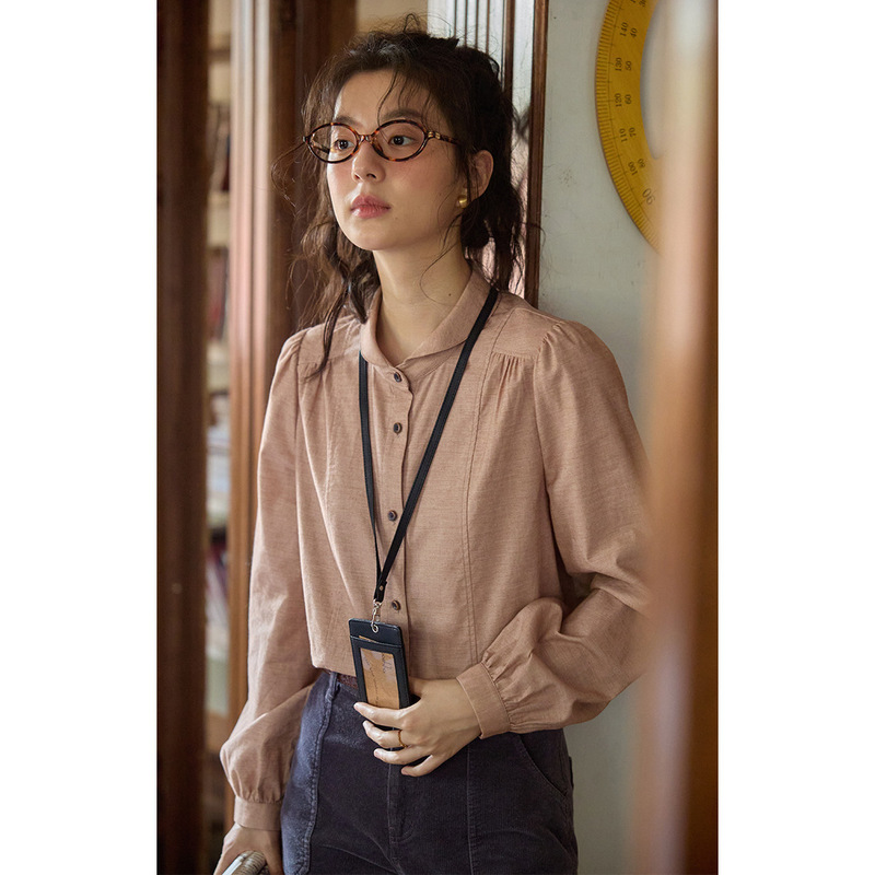 Solighter French Retro Lapel Puff Sleeve Shirt Women's Autum 2025 New Long-Sleeved Shirt Top