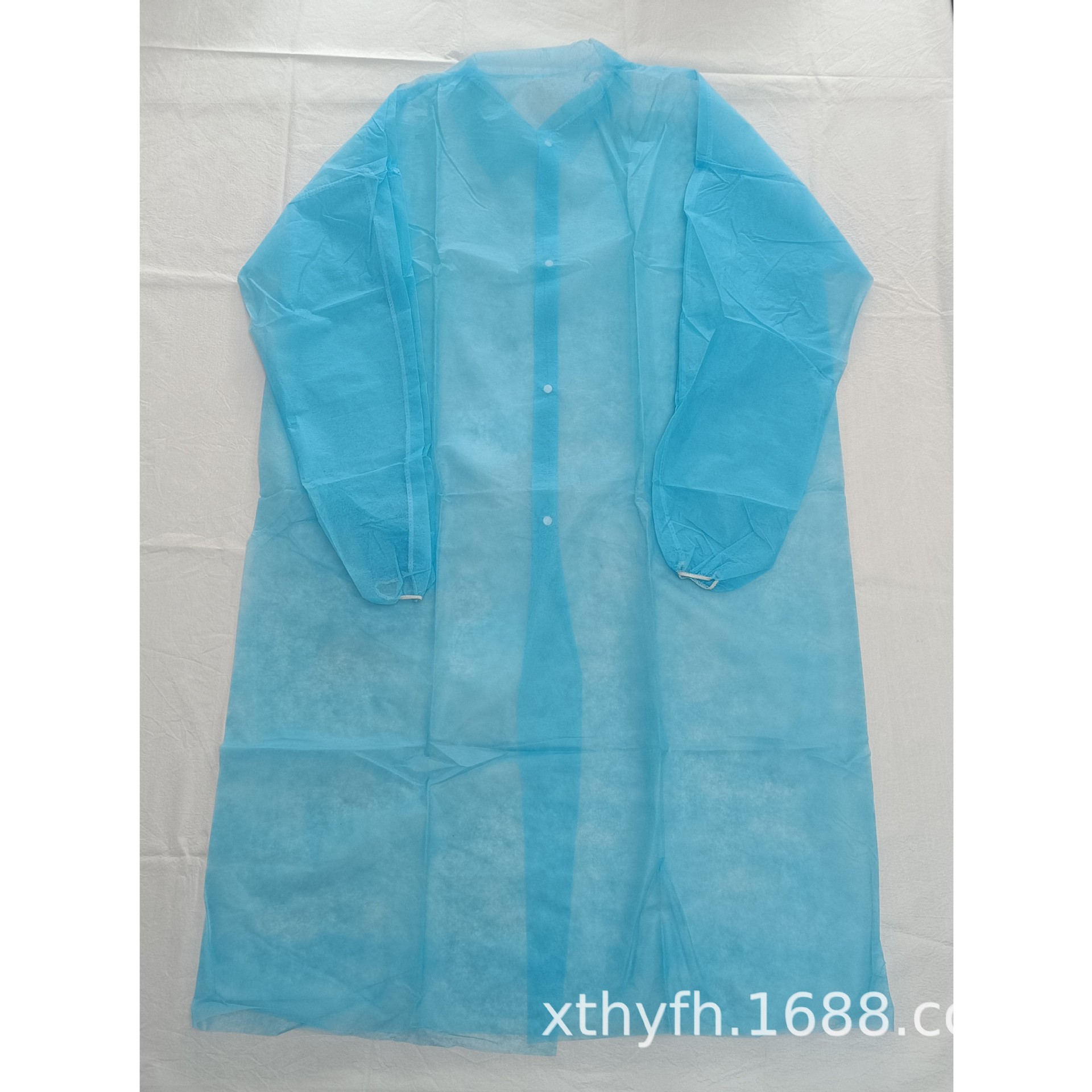 工厂加工无纺布lab coat单领按扣工作服防尘参观服橡筋袖口蓝大褂
