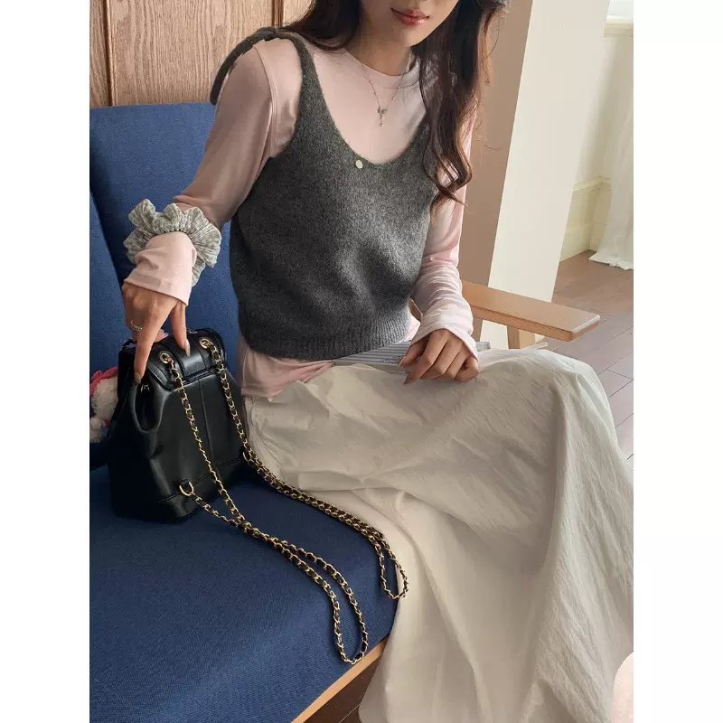 3th Morning 早春新款 温柔博主风毛绒感针织背心叠穿ZY2696