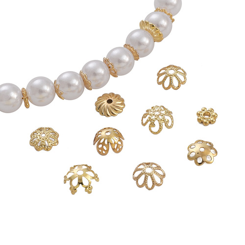 Color-preserving 14/18K gold-plated copper flower stand set jewelry components DIY handmade bead stringing material bead stand separator pieces