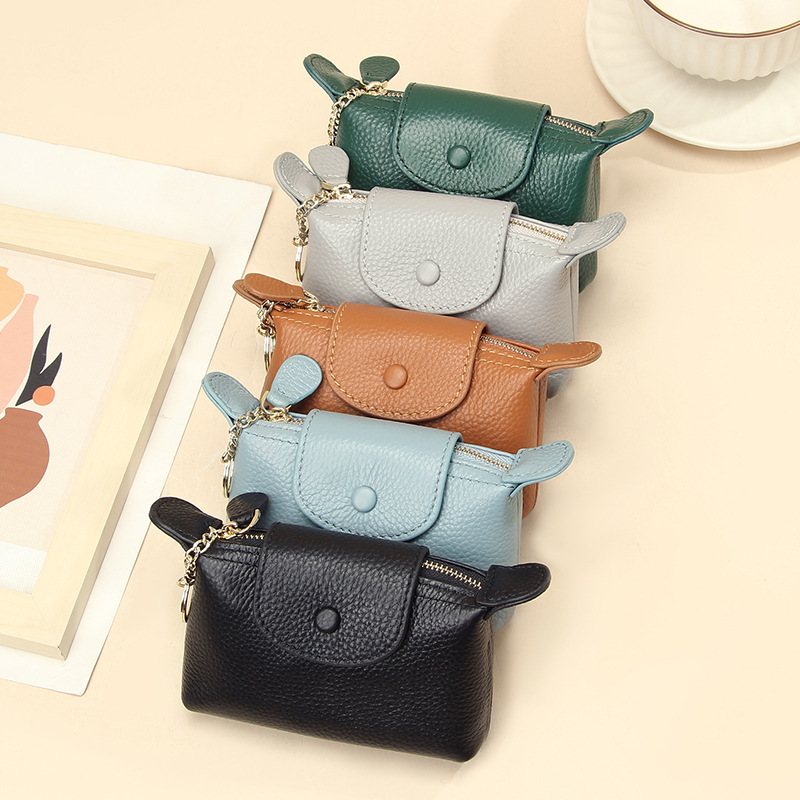 Soft leather leather handbag small wallet women's solid color simple zipper short coin purse keychain storage bag in stock Soft leather leather handbag small wallet women's solid color simple zipper short coin purse keychain storage bag in stock