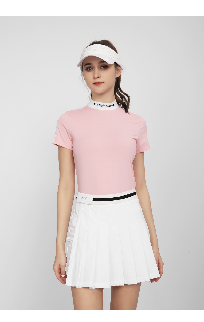 Áo thun golf nữ ngắn tay vải chức năng phối màu tôn dáng — YF558-màu xanh, YF558-màu trắng, YF558-màu hồng chi tiết 8