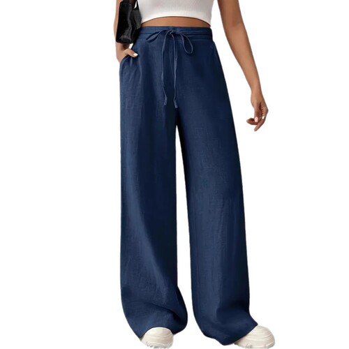 European and American women's clothing with uniform color and code. High-waist, slimming and draping casual lacing, wide-leg pants.