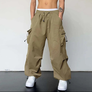 2024 American-style Design Sense Niche Straight Multi-pocket Adjustable Drawstring Casual Loose Trousers for Men and Women Ins Trendy