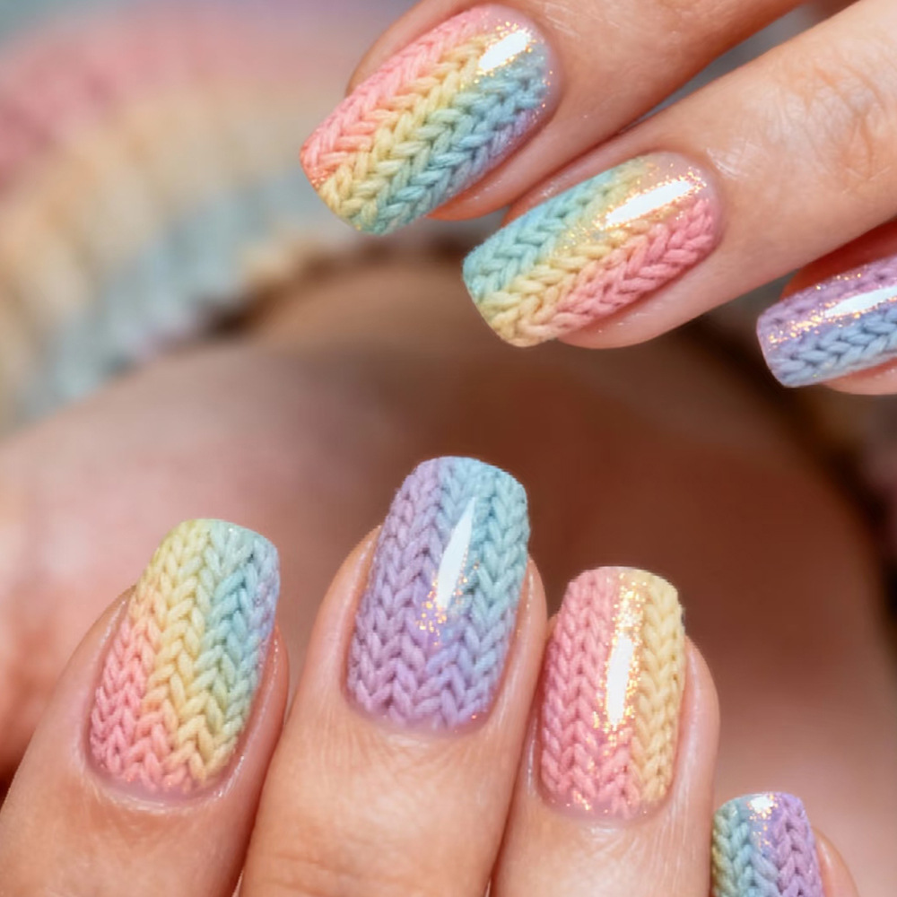 Comercio exterior nuevo relieve de punto arco iris manicure 24 piezas de parche de uñas macarón gradiente de desgaste de uñas