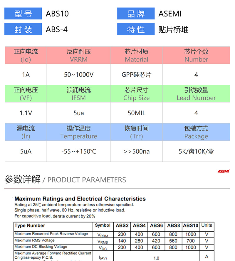 ABS10 贴片整流桥ABS封装 ABS8/ABS6 50mil ASEMI首芯 LED灯-阿里巴巴