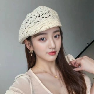 复古网纱镂空定型帽网红春夏款复古显脸小百搭女士前进贝雷遮阳帽