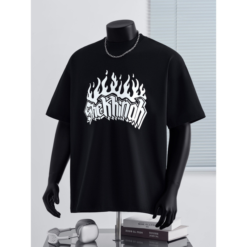 Cross-Border Foreign Trade European and American Trendy Brand Thrasher Short-Sleeve Flame T-Shirt for Men and Women, Students, Couples, Loose Fit, Versatile Top Cross-Border Foreign Trade European and American Trendy Brand Thrasher Short-Sleeve Flame T-Shirt for Men and Women, Students, Couples, Loose Fit, Versatile Top