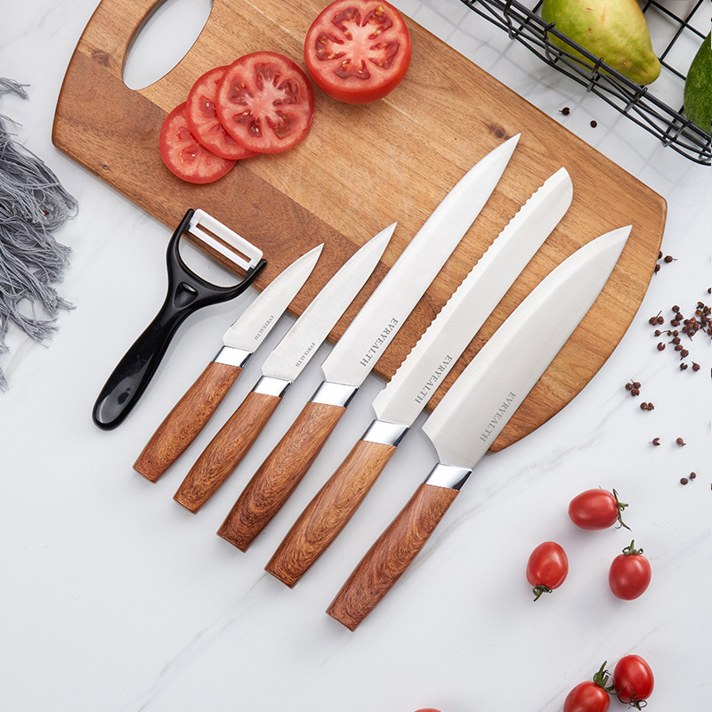 Amazon cuchillo de cocina con soporte de cuchillo traje cuchillo de cocina mango de madera de grano nuevo cuchillo de cocina cuchillo de fruta
