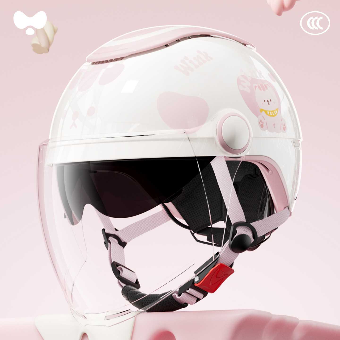 Motorcycle Helmet: Universal Motosiklet kaskı (dəbilqə) - 3c-milk-candy-pink-transparent-long-mirror-class-a-new-national-standard-one-size