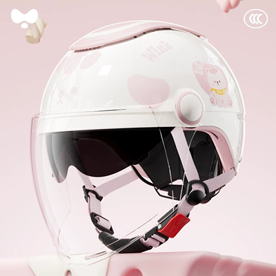 Cute All-Season Electric Motorcycle: Motosiklet kaskı (dəbilqə) - 3c-milk-candy-powder-transparent-long-mirror-class-a-new-national-standard-one-size-fits-all