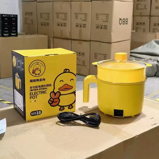 萌胧鸭电煮锅学生宿舍迷你煮面锅家用多功能蒸煮一体锅礼品锅批发