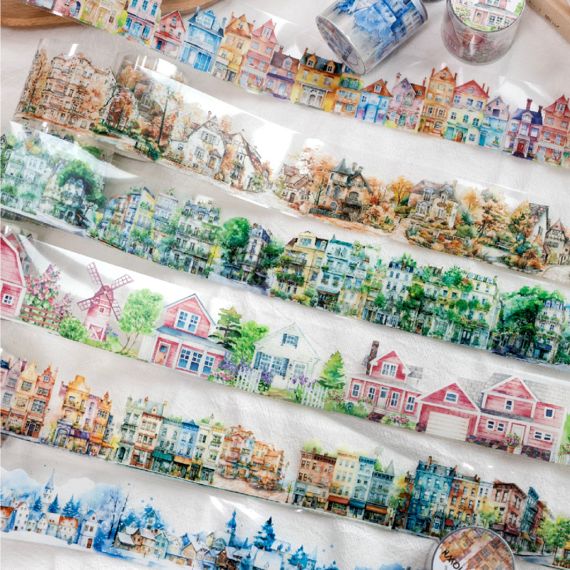 Cross-Border Gugu Forest Pet Tape Retro Art Town Series Nordic Town Theme DIY Scenery Decoration