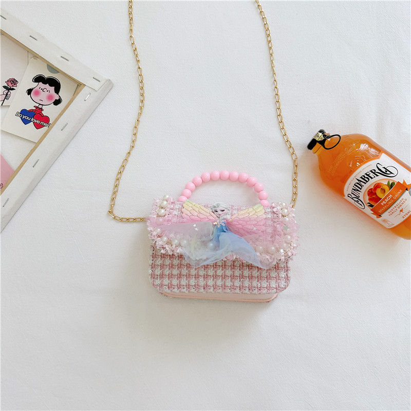 Bolsos infantiles niñas princesas niñas mochilas de hombro estilo caricatura encantador bolso de perlas de cadena