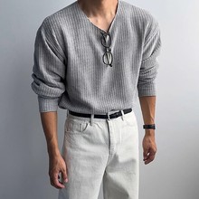 东大门韩国代购男装亲肤时尚轻熟纹理感亨利领长袖打底针织衫T恤
