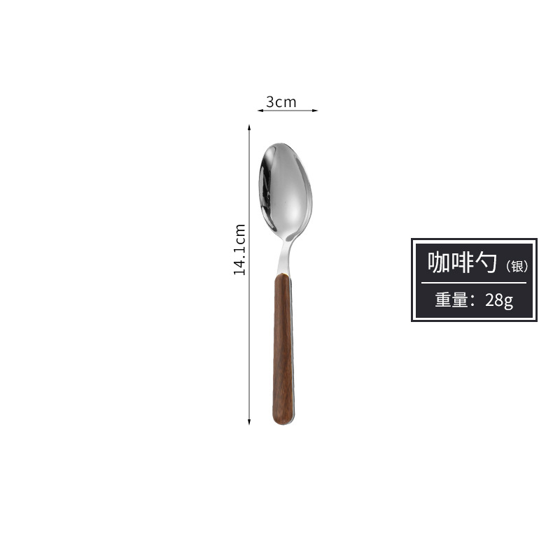 Celebridad de Internet transfronteriza ins imitación mango de madera filete cuchillo de acero inoxidable, tenedor y cuchara grano de madera Hotel cuchara chapada en oro vajilla de acero inoxidable