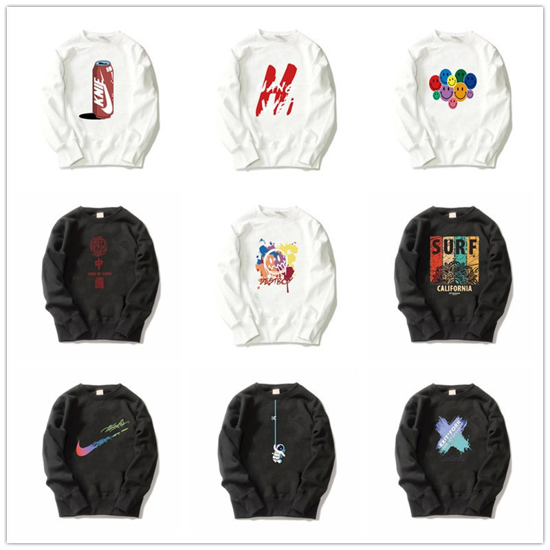 Cotton Sweatshirt 2022 Trendy Brand New Men's Loose plus size Crewneck Printed Sports Base Long Sleeve T-Shirt Top